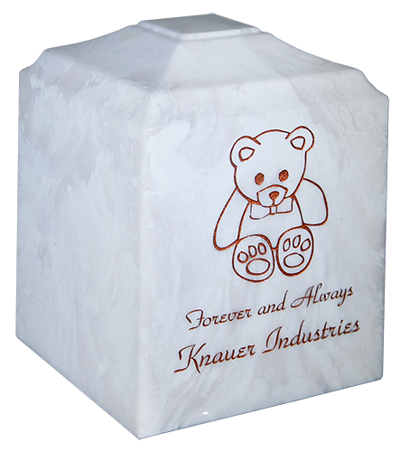 White Carrera Infant Urn with Bear